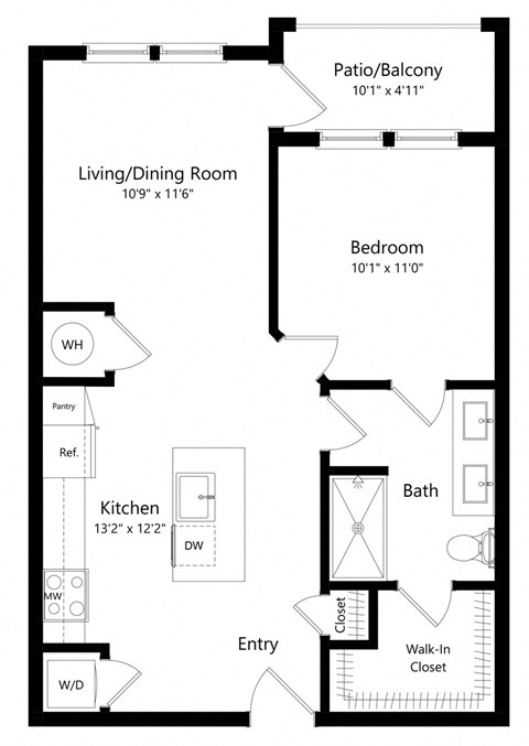 One Bedroom Floor Plan with 678 Sq. Ft. at The Exchange Luxury Apartments in St Pete FL